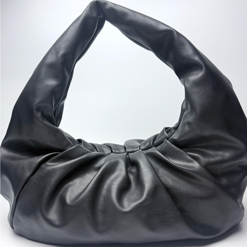 Black Vegan Leather Slouchy Shoulder Pouch Bag